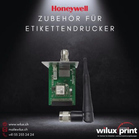 Wireless LAN Modul mit Antenne für Honeywell Etikettendrucker, bietet kabellose Konnektivität und einfache Netzwerkintegration für eine optimierte Druckleistung.