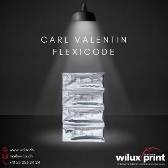Druckbeispiel auf Folienverpackung mit dem Carl Valentin Flexicode (End of Life) – direkte Bedruckung variabler Daten wie Datum, Uhrzeit, Chargennummern und Barcodes. WILUX-Empfehlung als Migrations-Alternative: Carl Valentin Dynacode II oder DPM IV.