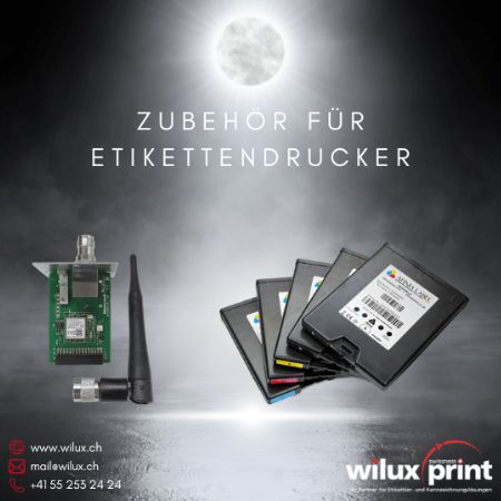 Ein Honeywell Wireless LAN-Modul und ein Tintenset von Afinia. Dieses Zubehör verbessert die Konnektivität und Druckqualität von Etikettendruckern.