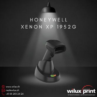 Honeywell Xenon XP 1952g (End of Life) in Schwarz auf der Basisstation – kabelloser Barcode-Scanner mit Bluetooth 4.2. Nachfolger: Honeywell Xenon Ultra 1962g.