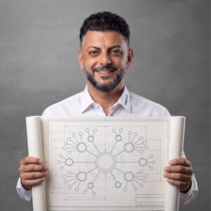 Özden Erdinc, SEO-Experte bei WILUX PRINT, hält den Bauplan eines Knowledge Graphs